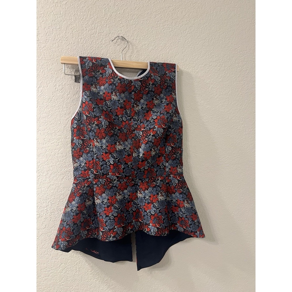 BCBG MAXAZRIA TOP BLOUSE SHIRT S ACLYN BLUE‎ RED FLORAL